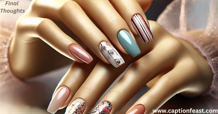 Stylish nail art designs featuring intricate patterns and vibrant colors, perfect for women's nail fashion.